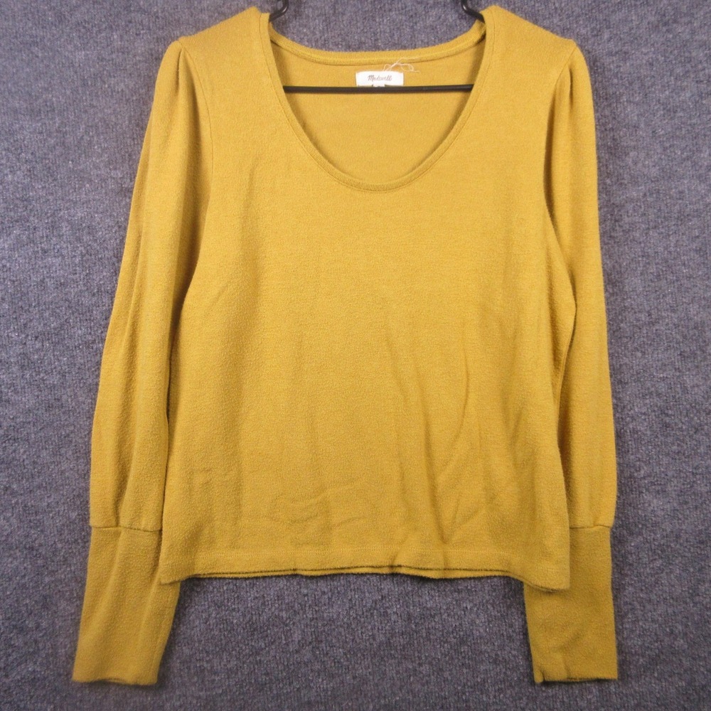 Madewell Sweater Womens Medium Yellow Scoop Neck Puff Long Sleeve Pullover Knit